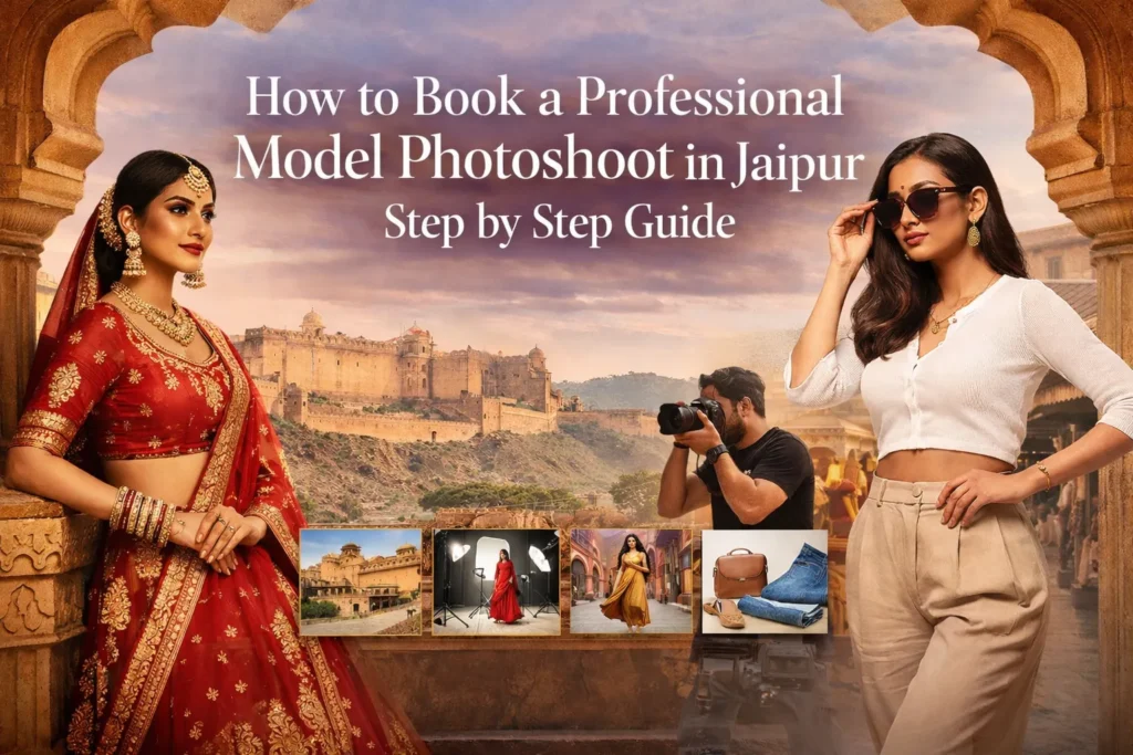 How to Book a Professional Model Photoshoot in Jaipur Step by Step Guide with fashion models and Amber Fort background